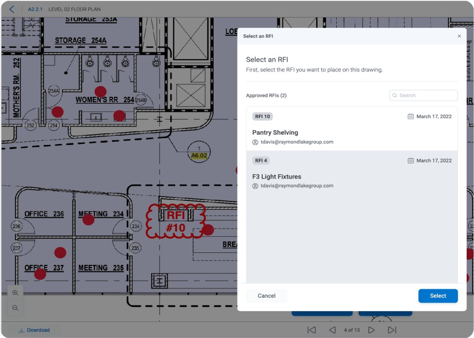 Bluebeam Cloud construction software with punch item