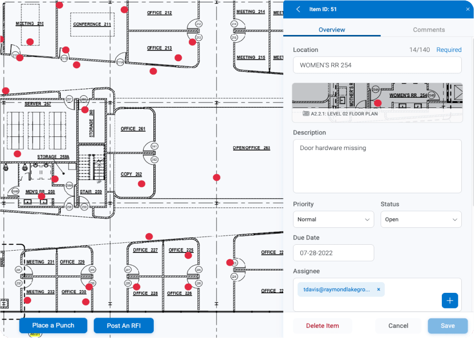 Bluebeam Cloud construction software with RFI