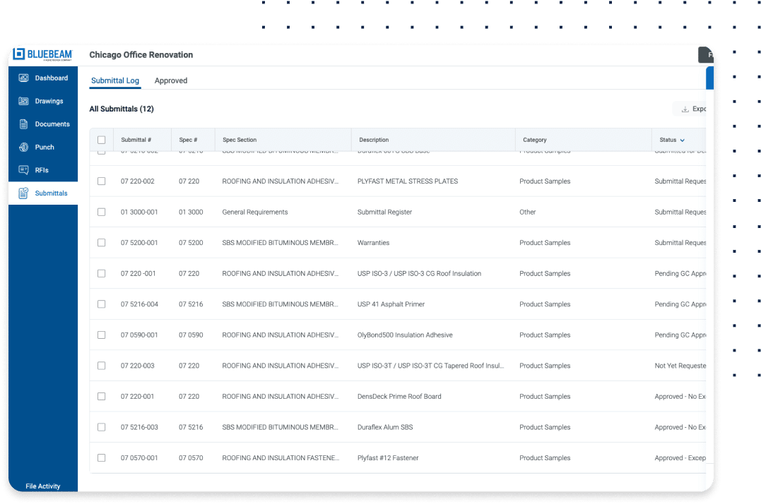 manage submittals in Bluebeam Cloud rfi and submittal software