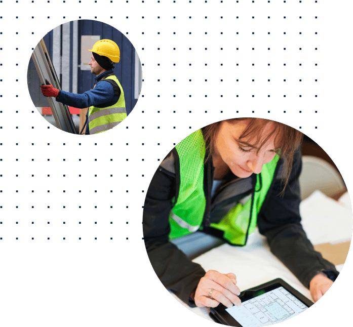 construction worker on tablet with Bluebeam software