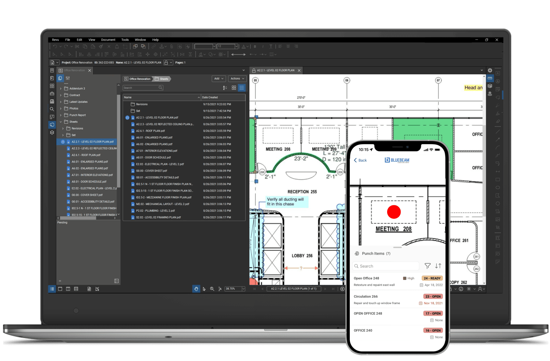 Laptop and mobile with Bluebeam interface