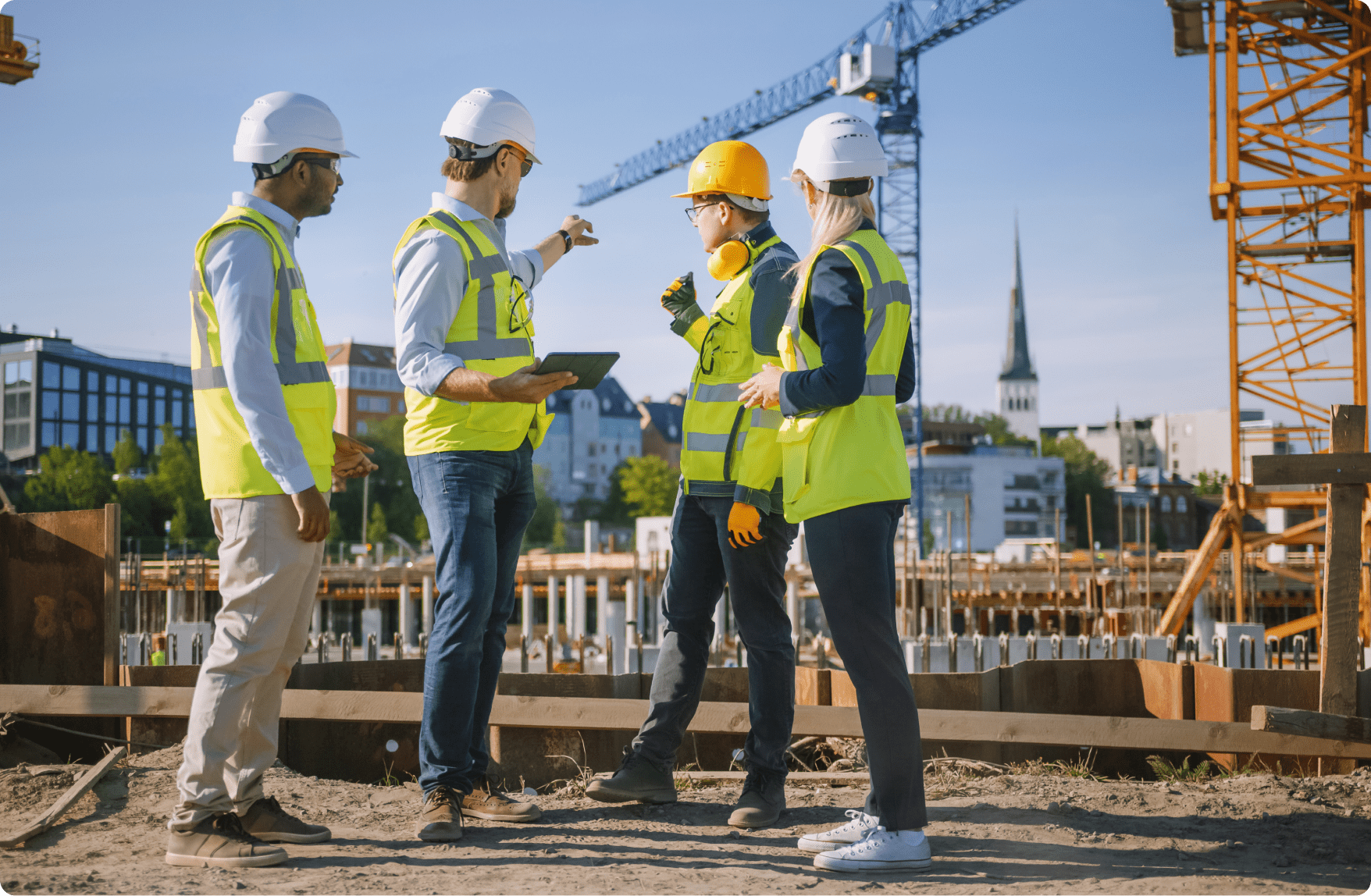 Construction workers collaborating