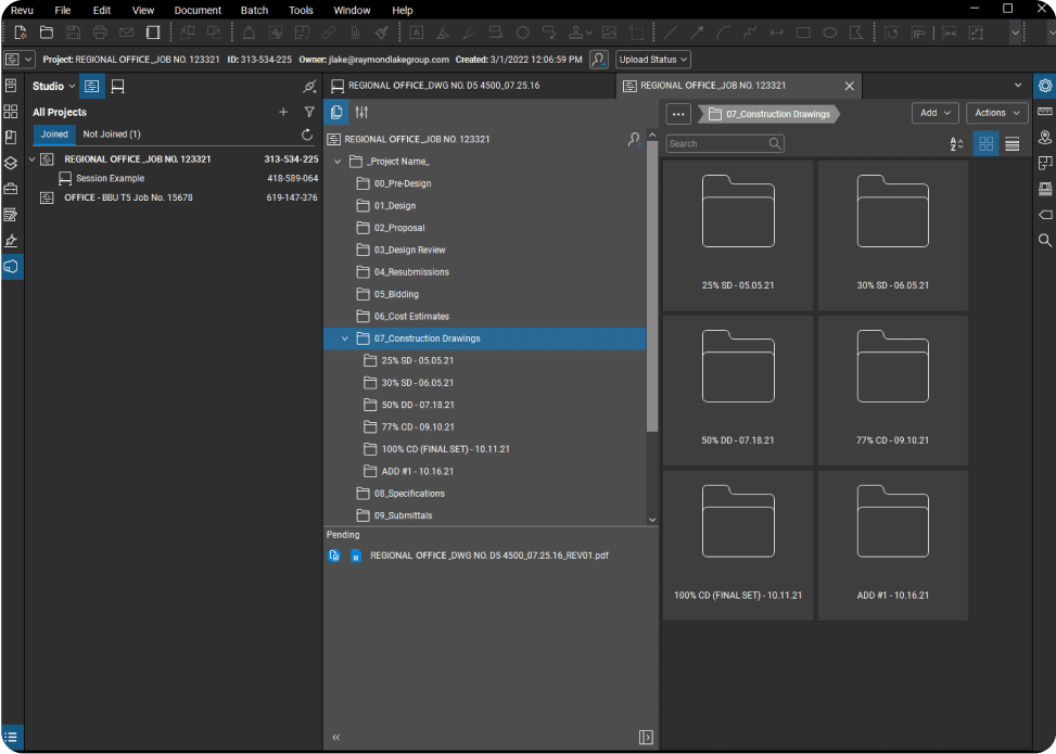 Dateistruktur des Ordners „Dokumenten- und Planverwaltung“ in Bluebeam Revu