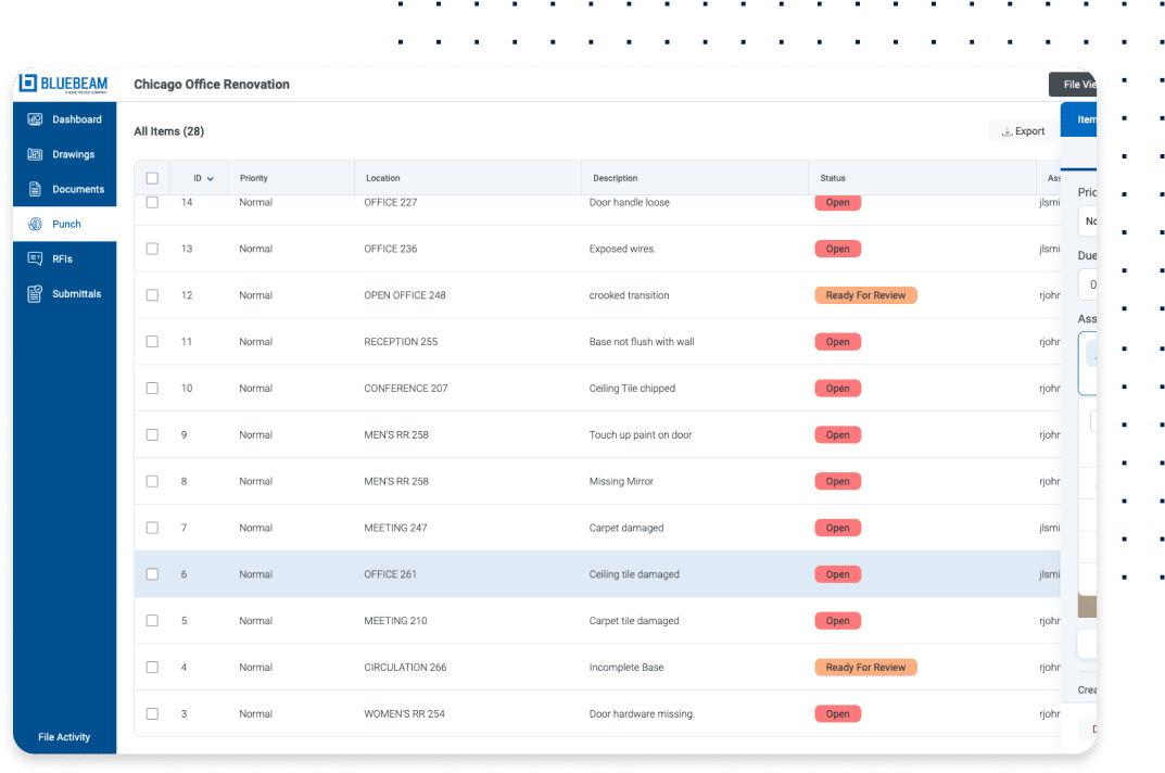 Mängelplatzierung mit Bluebeam Cloud, Bausoftware für Mängellisten