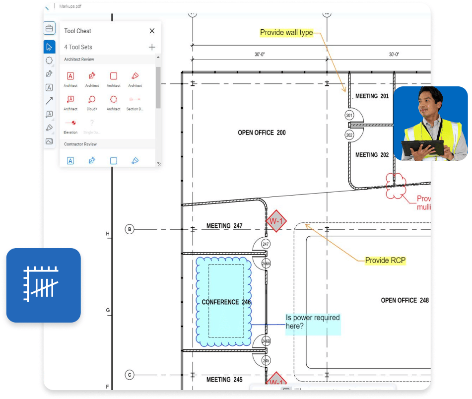 Markierung auf Tablet mit Bluebeam Software