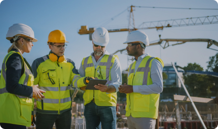 Four people convene at construction site