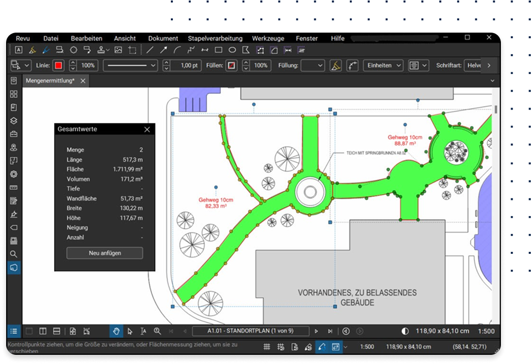 Screenshot of measurements in Revu