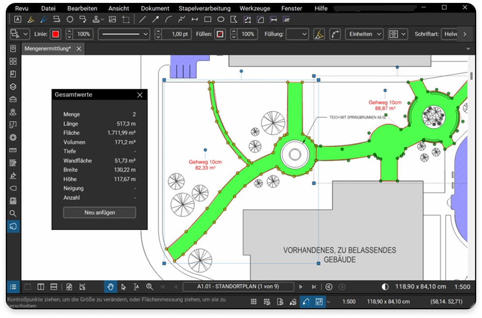 Screenshot of measurements in Revu