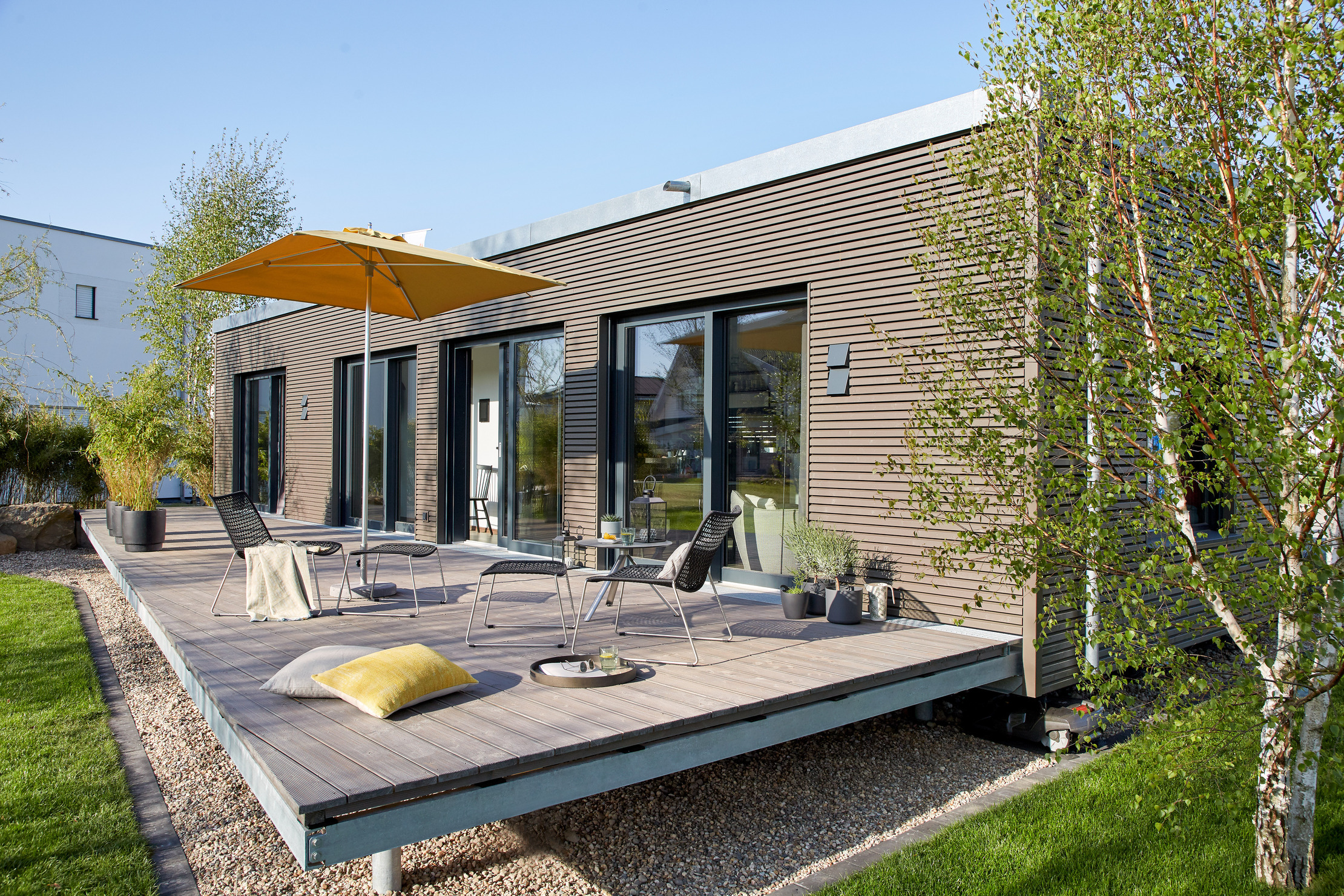 Shot of house exterior with deck