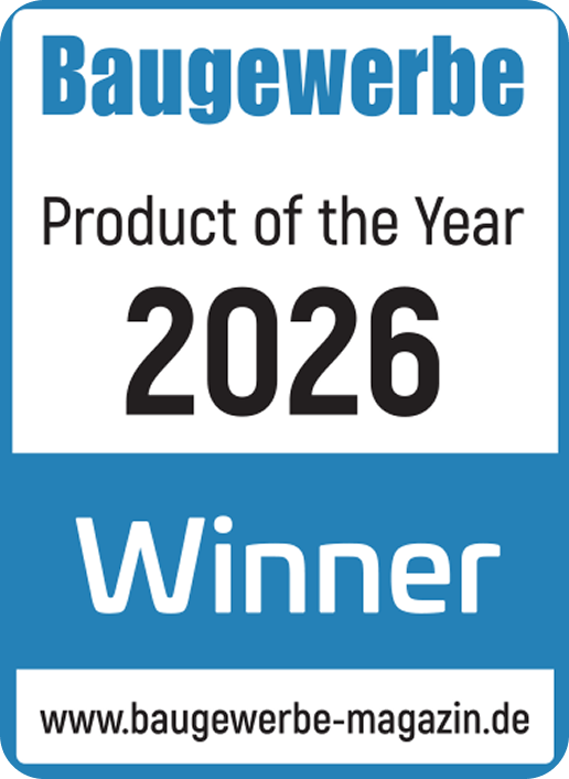Auszeichnungssiegel „Baugewerbe Produkt des Jahres 2026 – Winner“