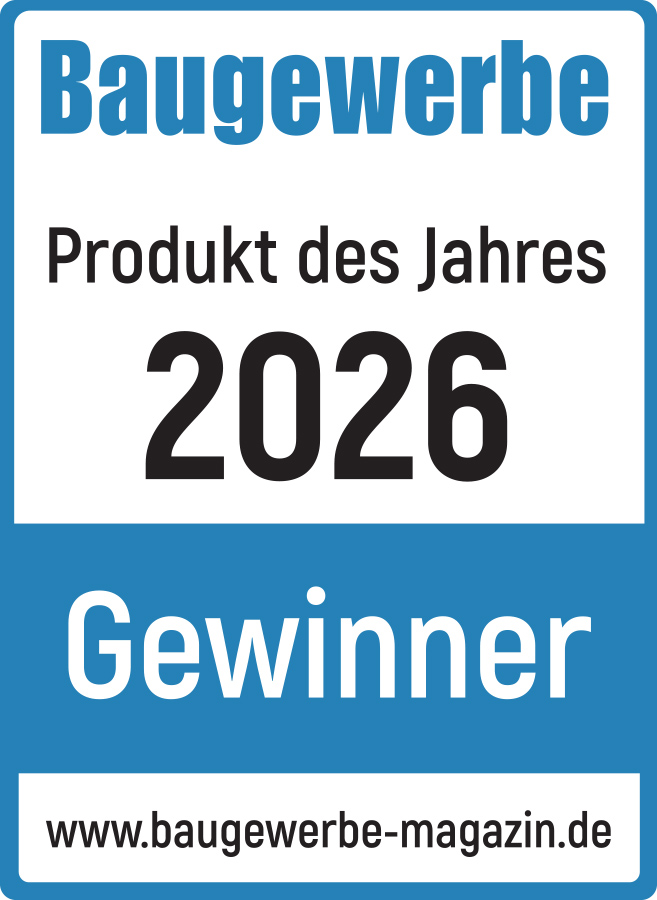Auszeichnungssiegel „Baugewerbe Produkt des Jahres 2026 – Winner“