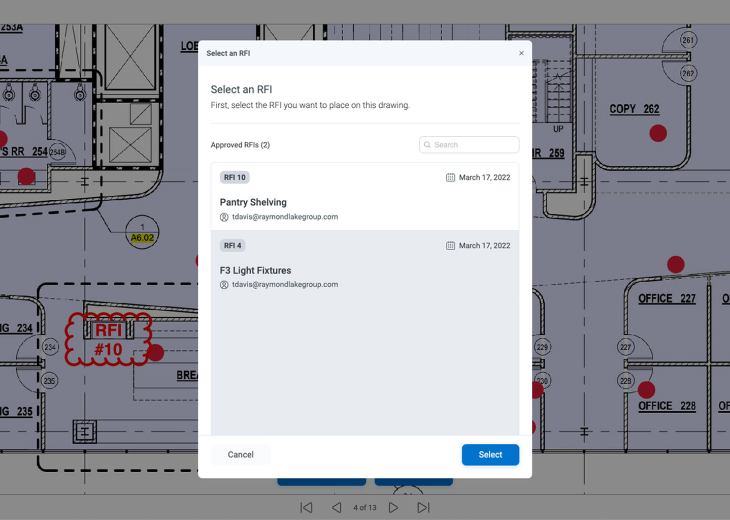 Indsendelse af en RFI i Bluebeam Cloud-byggesoftware