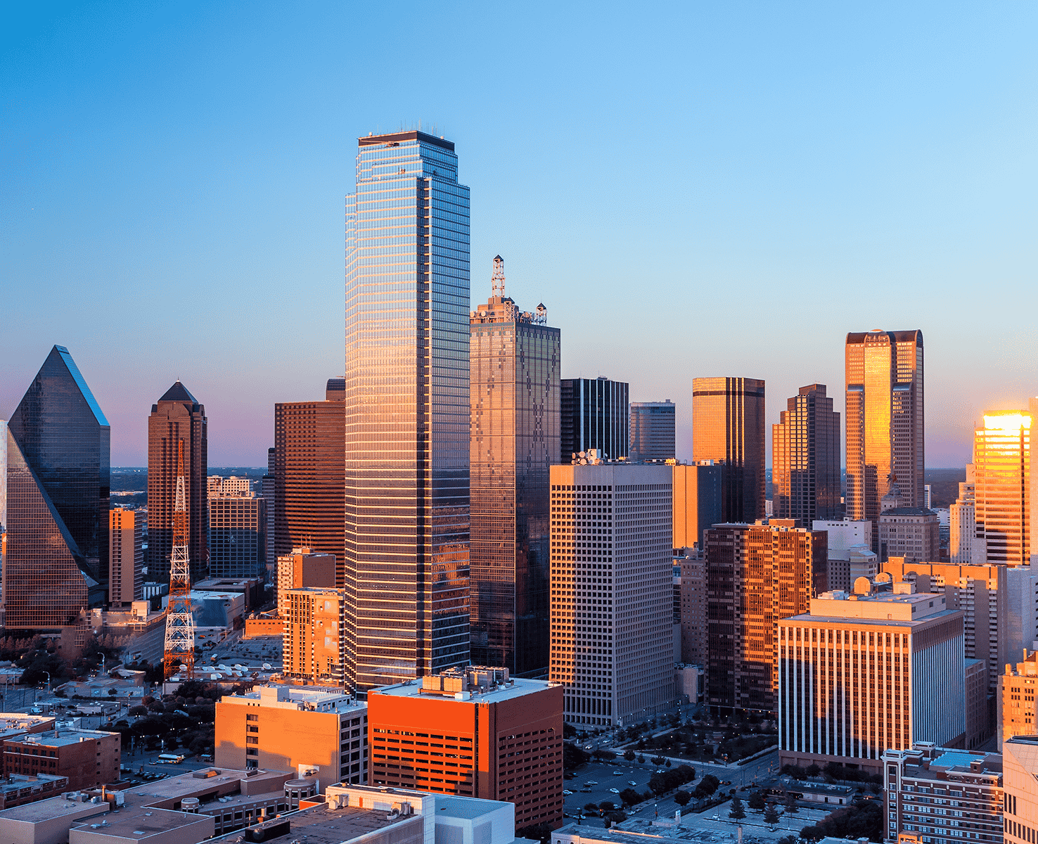 Dallas-skyline ved solnedgang