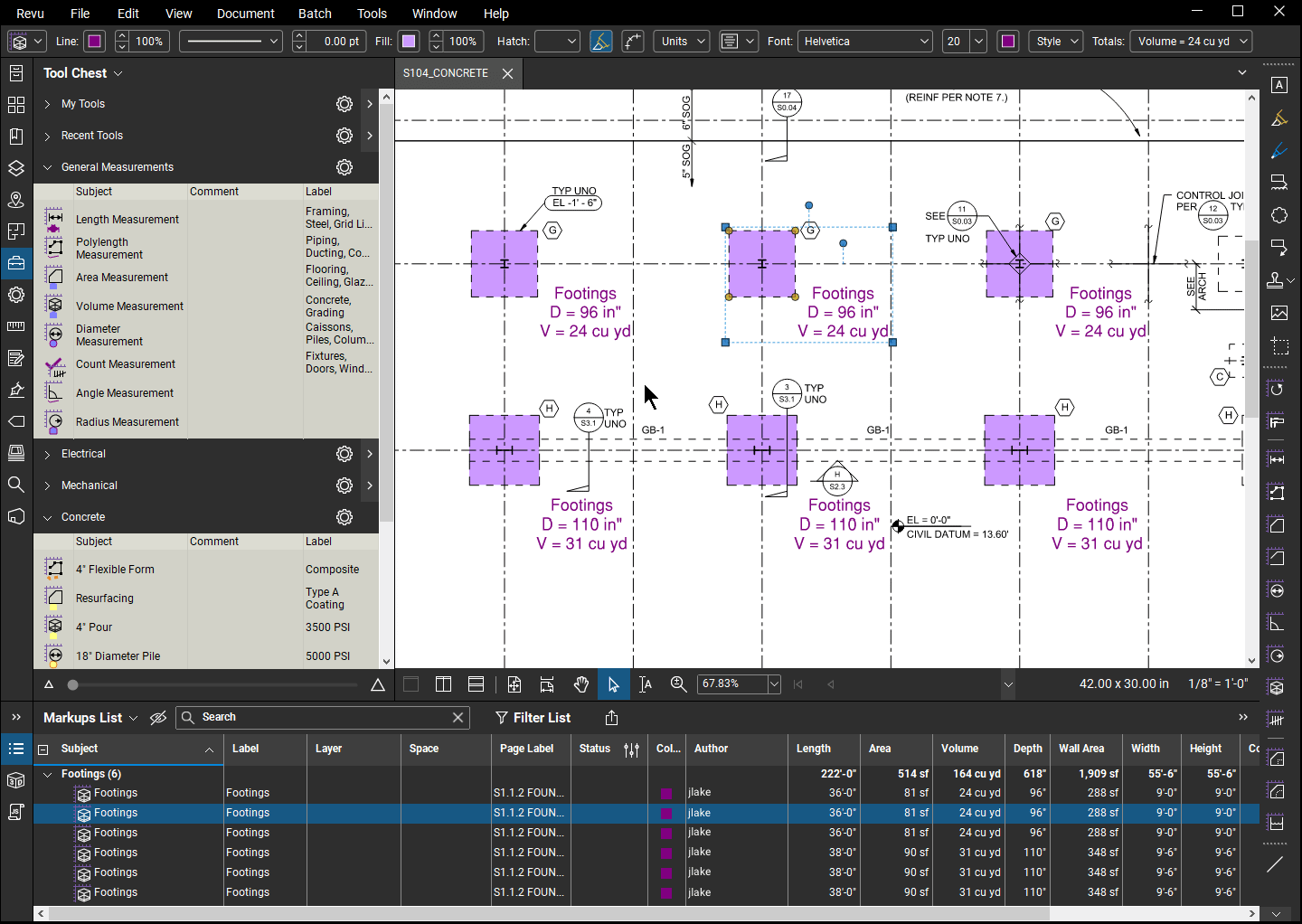 Flujo de trabajo de cálculos preliminares y presupuestos en el software de construcción Bluebeam Revu