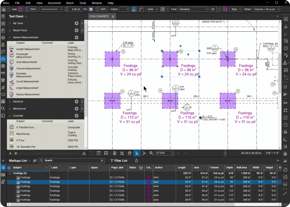 Flujo de trabajo de cálculos preliminares y presupuestos en el software de construcción Bluebeam Revu