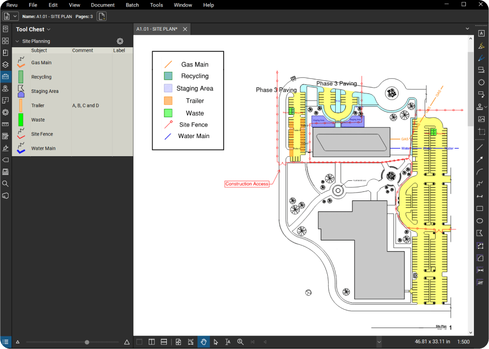 Software de construcción para el plan de logística del sitio Revu