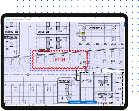 Dibujo del software de construcción Bluebeam con RFI