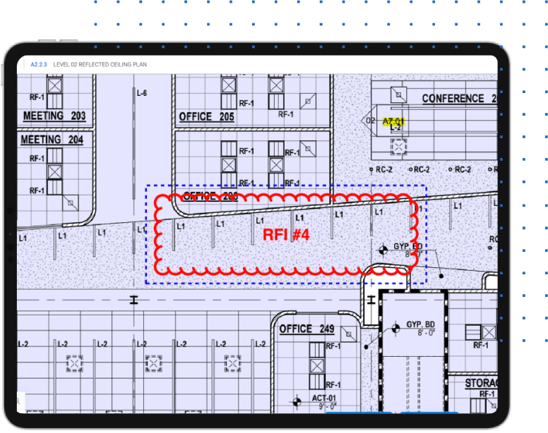 Dibujo del software de construcción Bluebeam con RFI