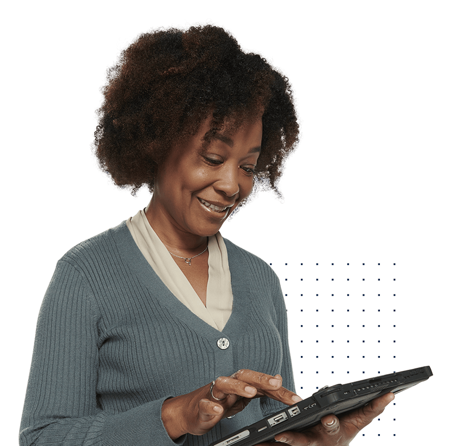 Woman holding a tablet device