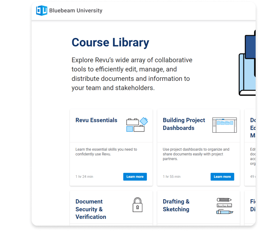 Bluebeam Universityn kurssikirjasto itseohjautuvaa koulutusta varten