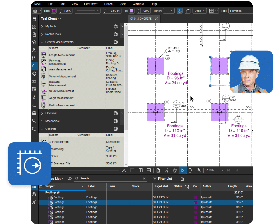 Annotazioni dell'appaltatore per il preventivo e la stima dei materiali nell'interfaccia software