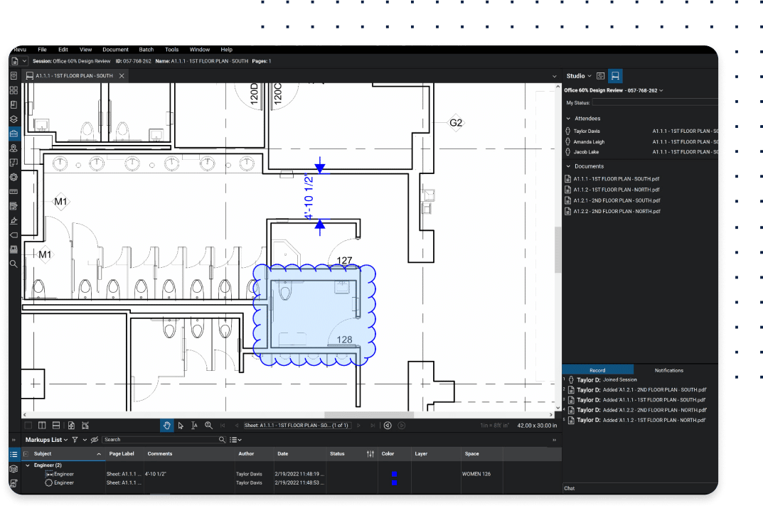 Bluebeam Revu 디자인 검토 및 QA/QC에서 Studio의 디지털 마크업