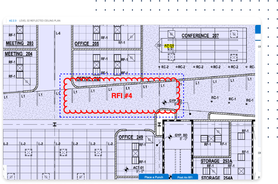 Bluebeam Cloud RFI 및 제출물 소프트웨어에서 도면에 RFI 게시