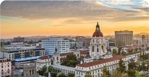 Skyline van de Bluebeam-kantoorlocatie in Pasadena