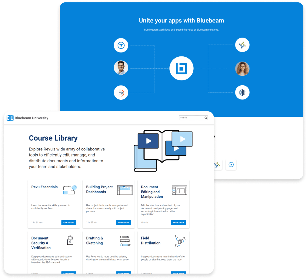 Onboarding en training voor Bluebeam-diensten, Bluebeam University en Bluebeam-integraties