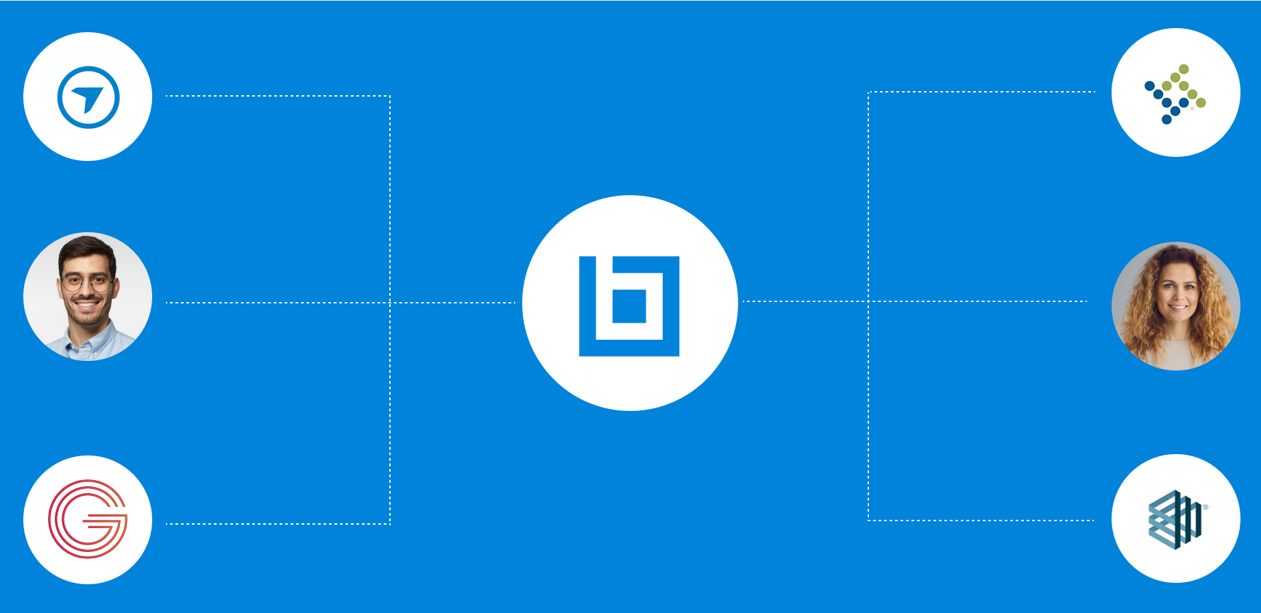 Graphic depicting people with two different sets of apps connecting to Bluebeam