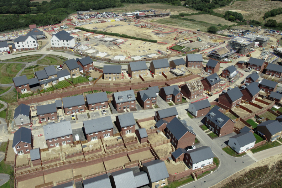 Aerial shot of neighborhood under construction