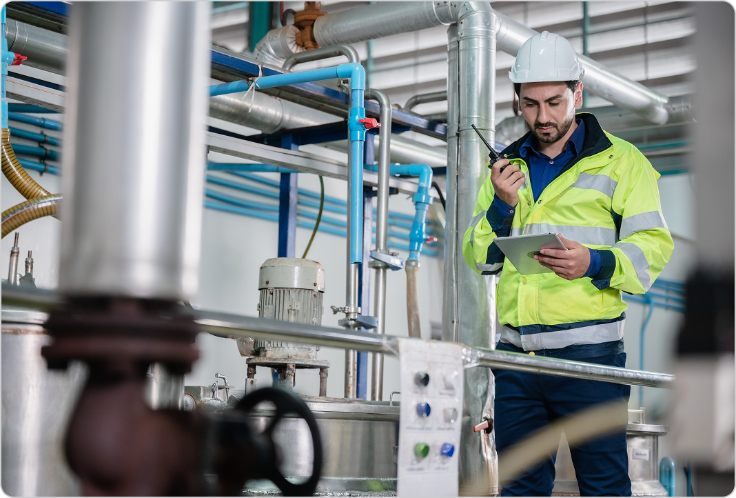 Plumbing professional examines pipes