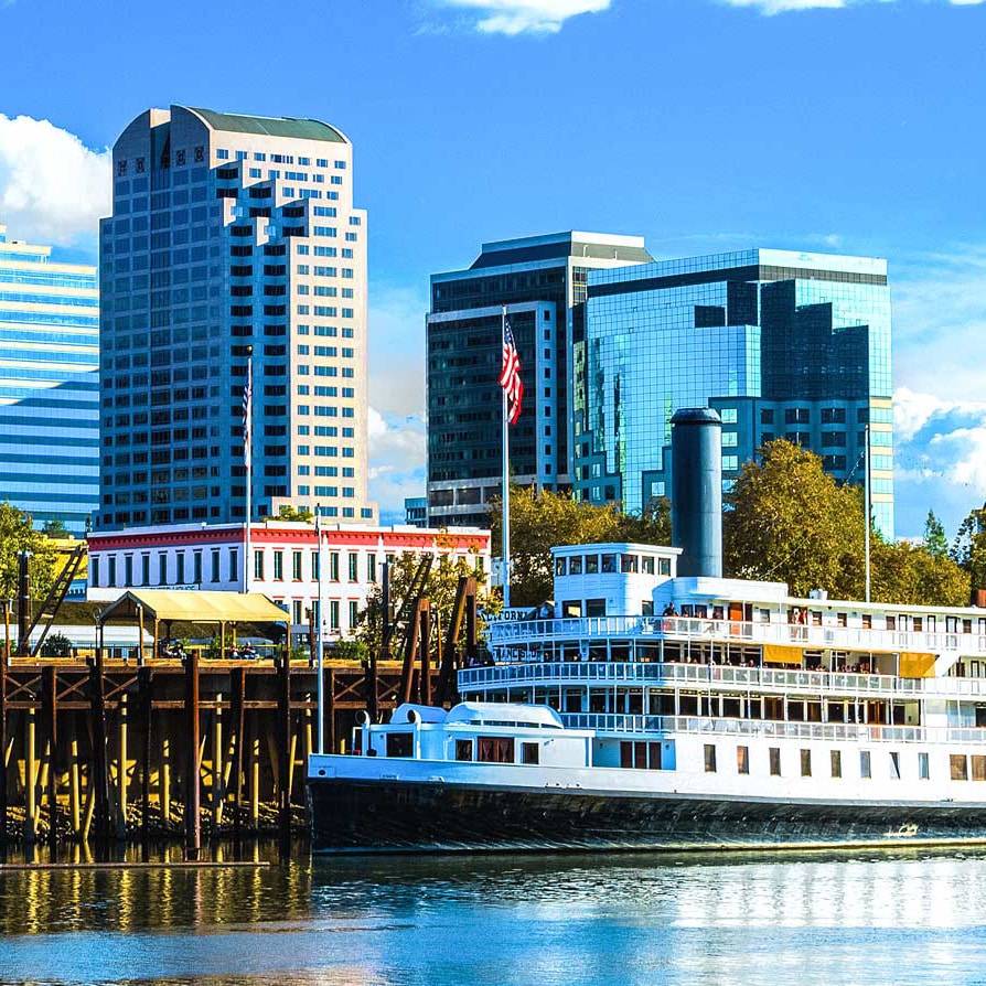 Office buildings by the river in Sacramento