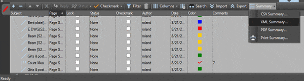 R.L. Drafting makes an XML summary in Revu