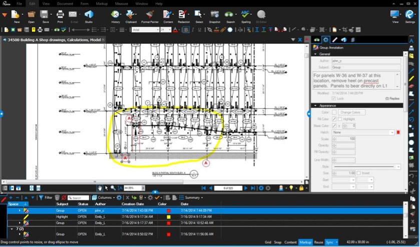 submittal review in Bluebeam software