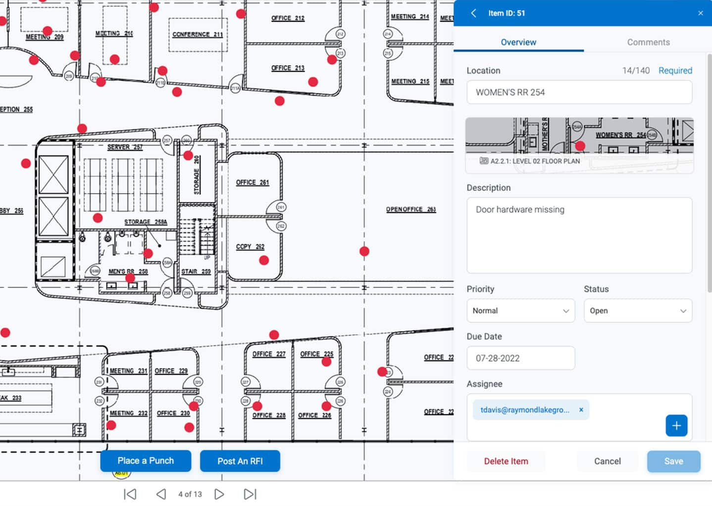 Punch item in Bluebeam Cloud construction software