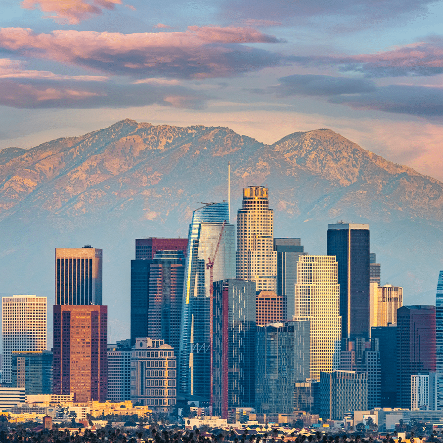 The Los Angeles Skyline, with mountains in the background