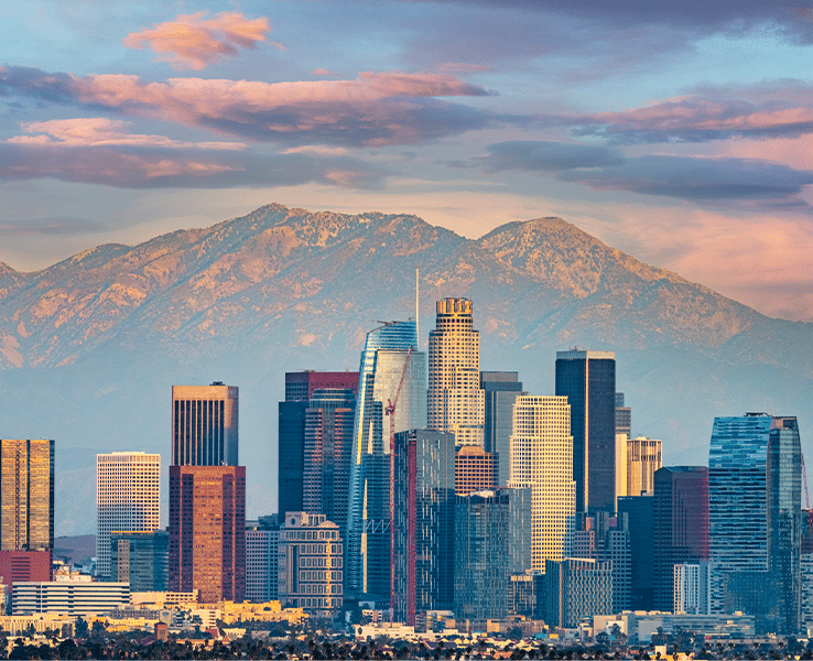 The Los Angeles Skyline, with mountains in the background