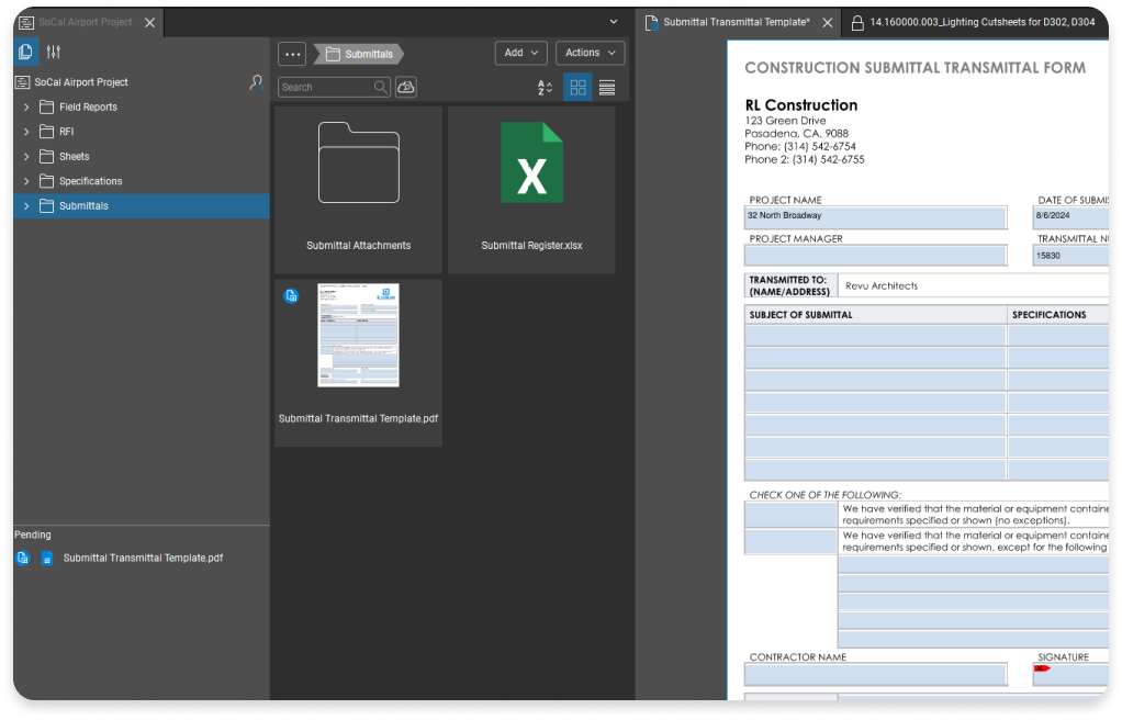 submittal workflow with form in construction software
