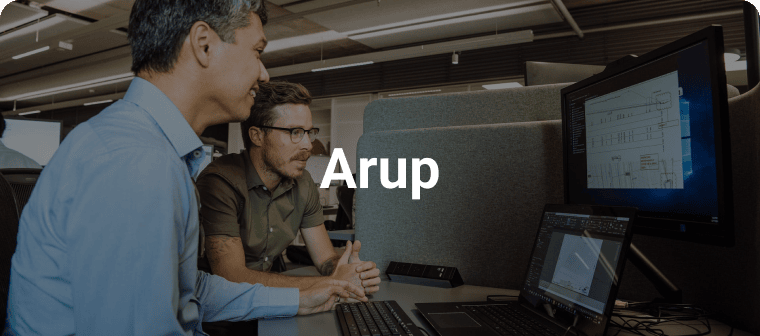 Bluebeam customer Arup text on image of architectural professionals working in office