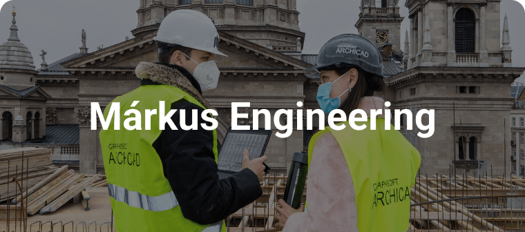 Bluebeam customer Markus Engineering text on image of architecture, engineering and construction professionals on jobsite