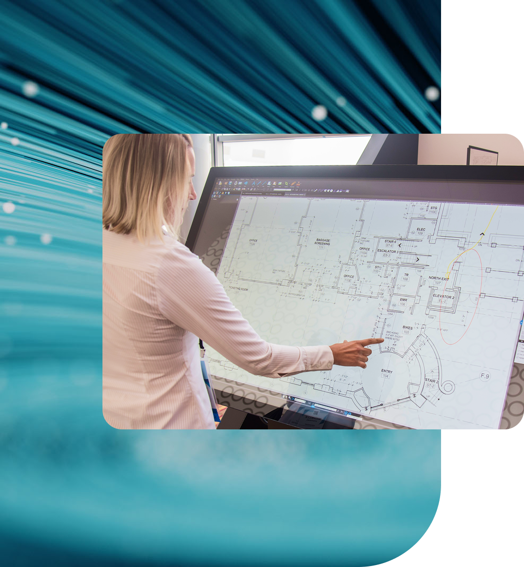 Office professional using Revu on a large touch screen