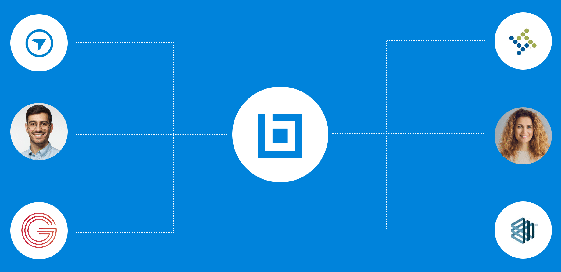 Graphic depicting people with two different sets of apps connecting to Bluebeam