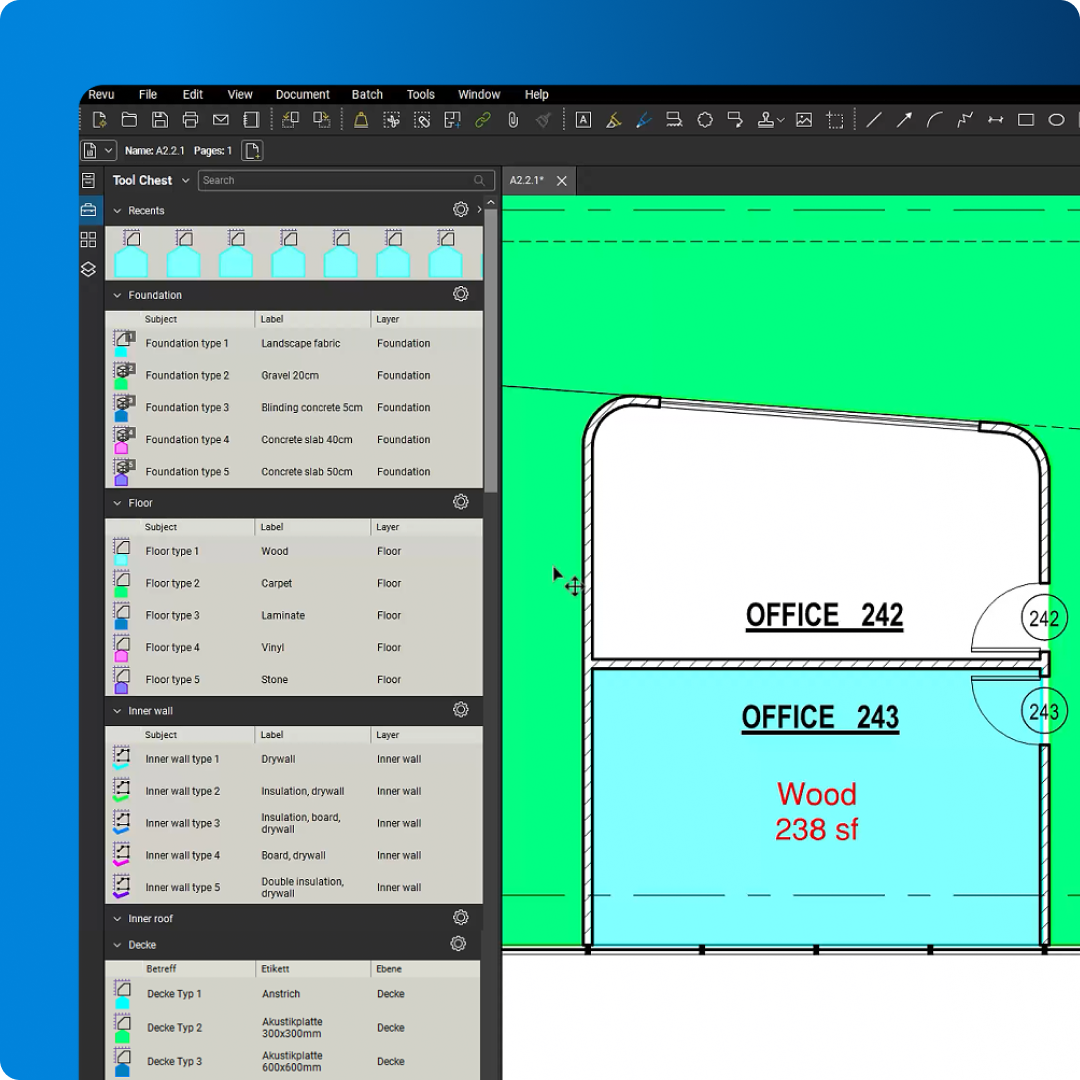 Dynamic Fill in action in Bluebeam Revu