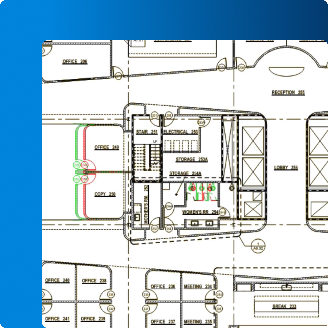 Screenshot of building plan in Bluebeam Revu