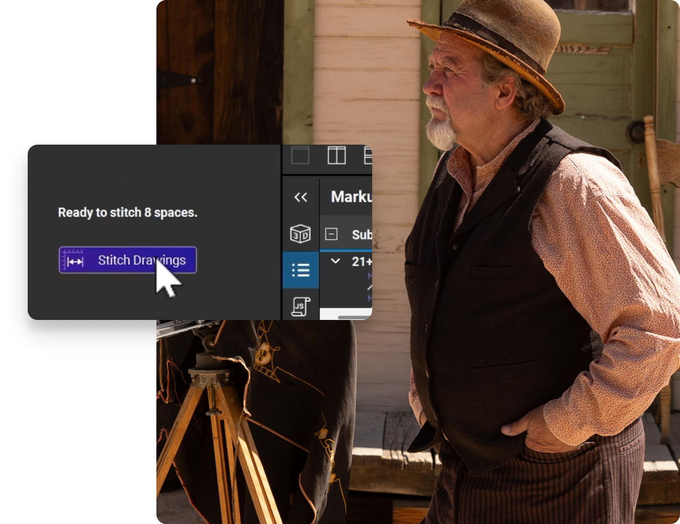 Man in western attire with Bluebam Revu overlaid