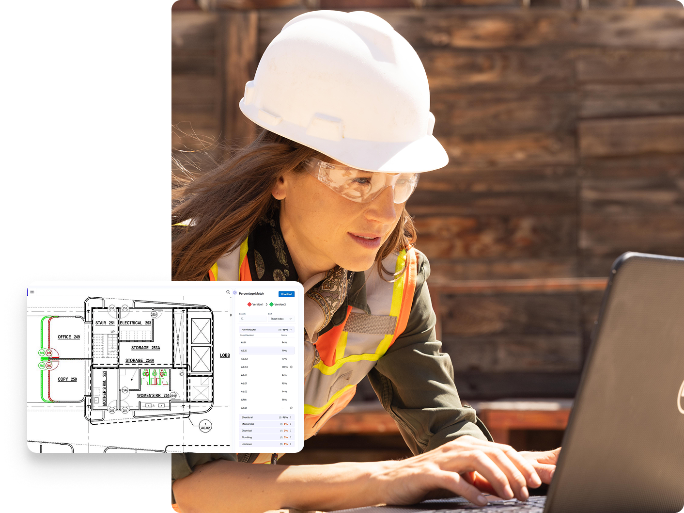 Construction worker on laptop in western town