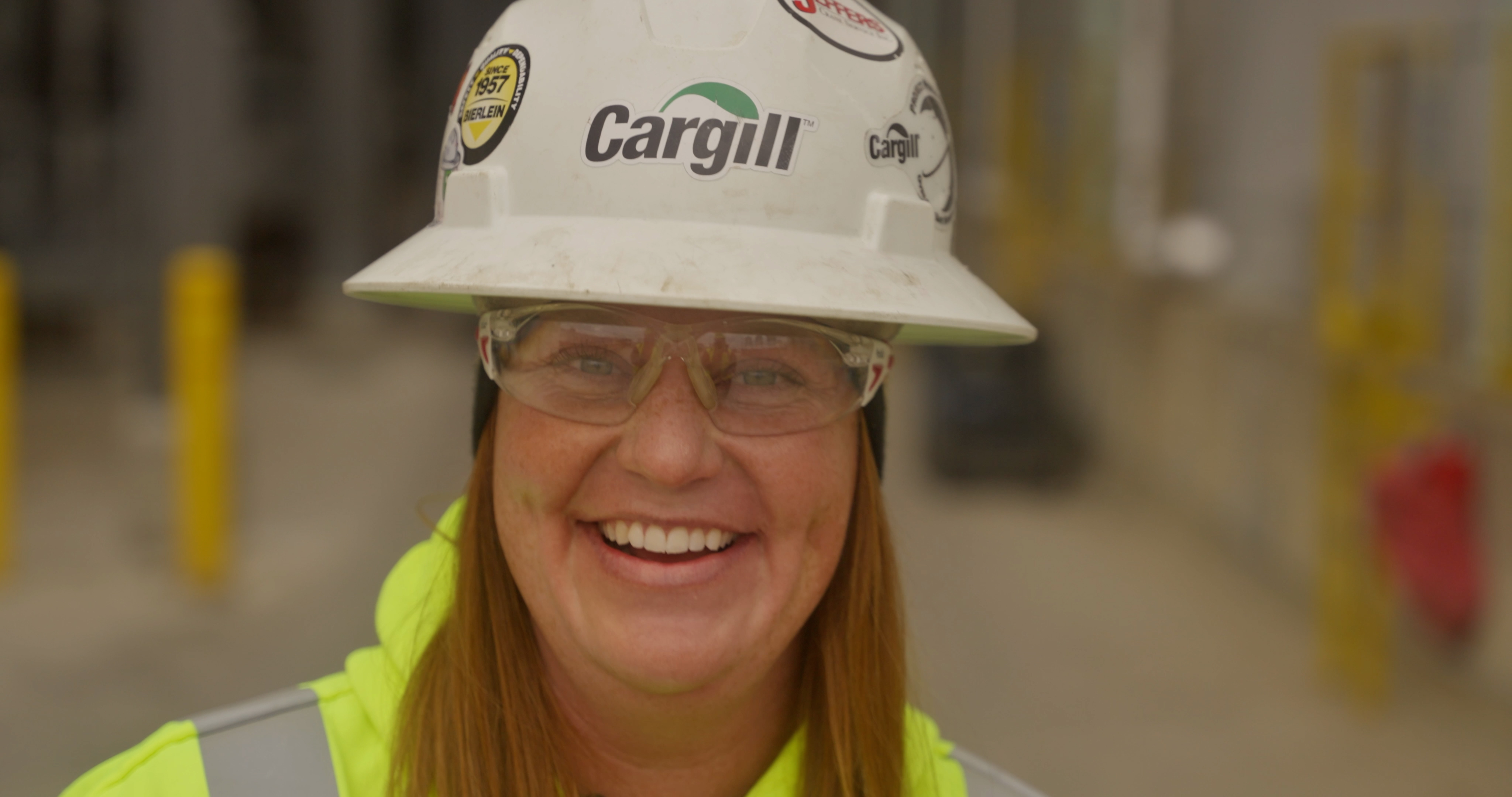 Mara Horn wearing construction safety equipment