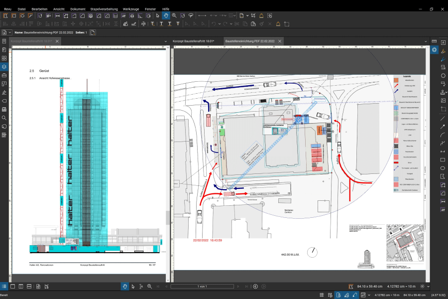 Capture d’écran d’un plan de construction de Halter AG ouvert dans Revu